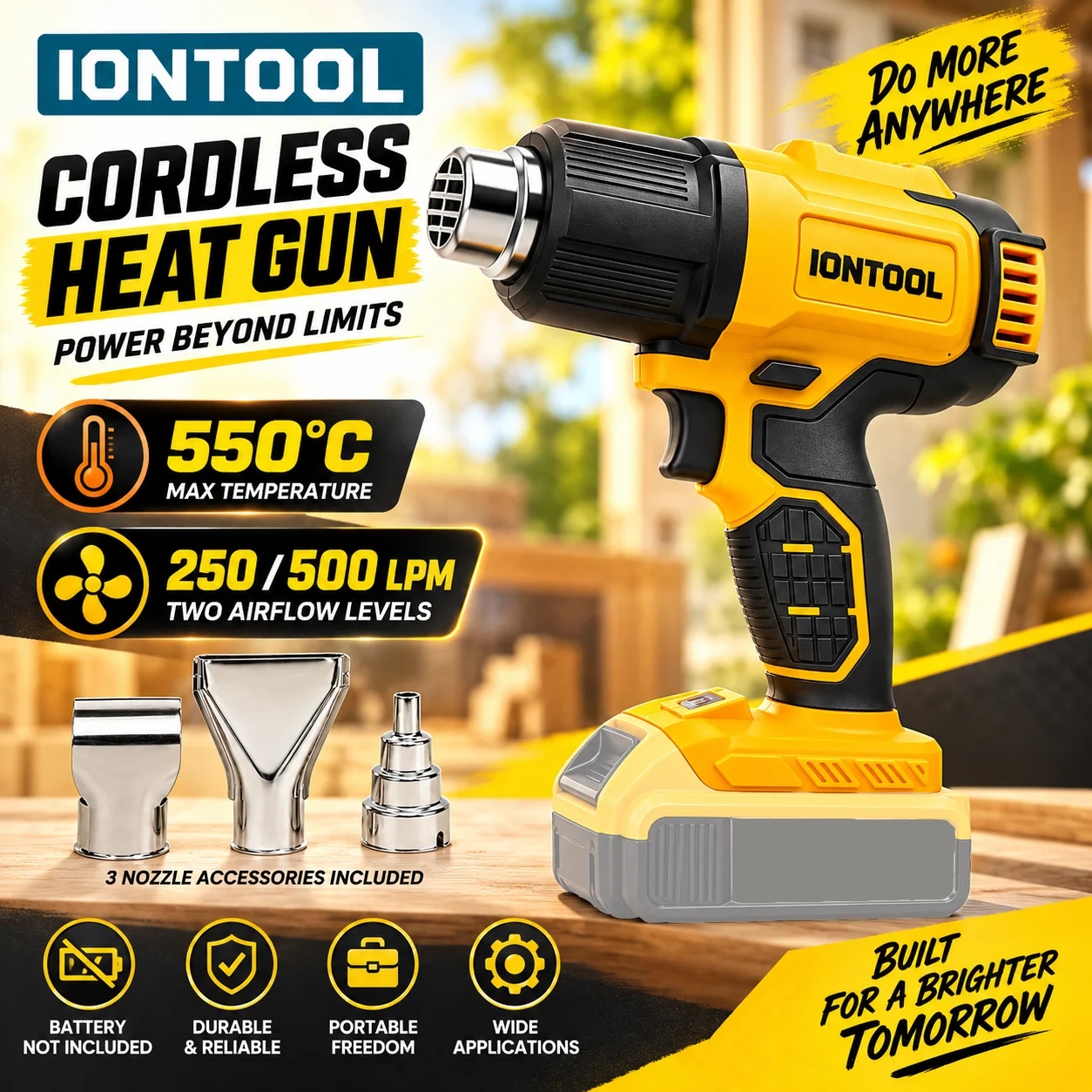 Cordless Heat Gun For Shrink Tubing - آيون تول أصفر 550 ℃ مسدس