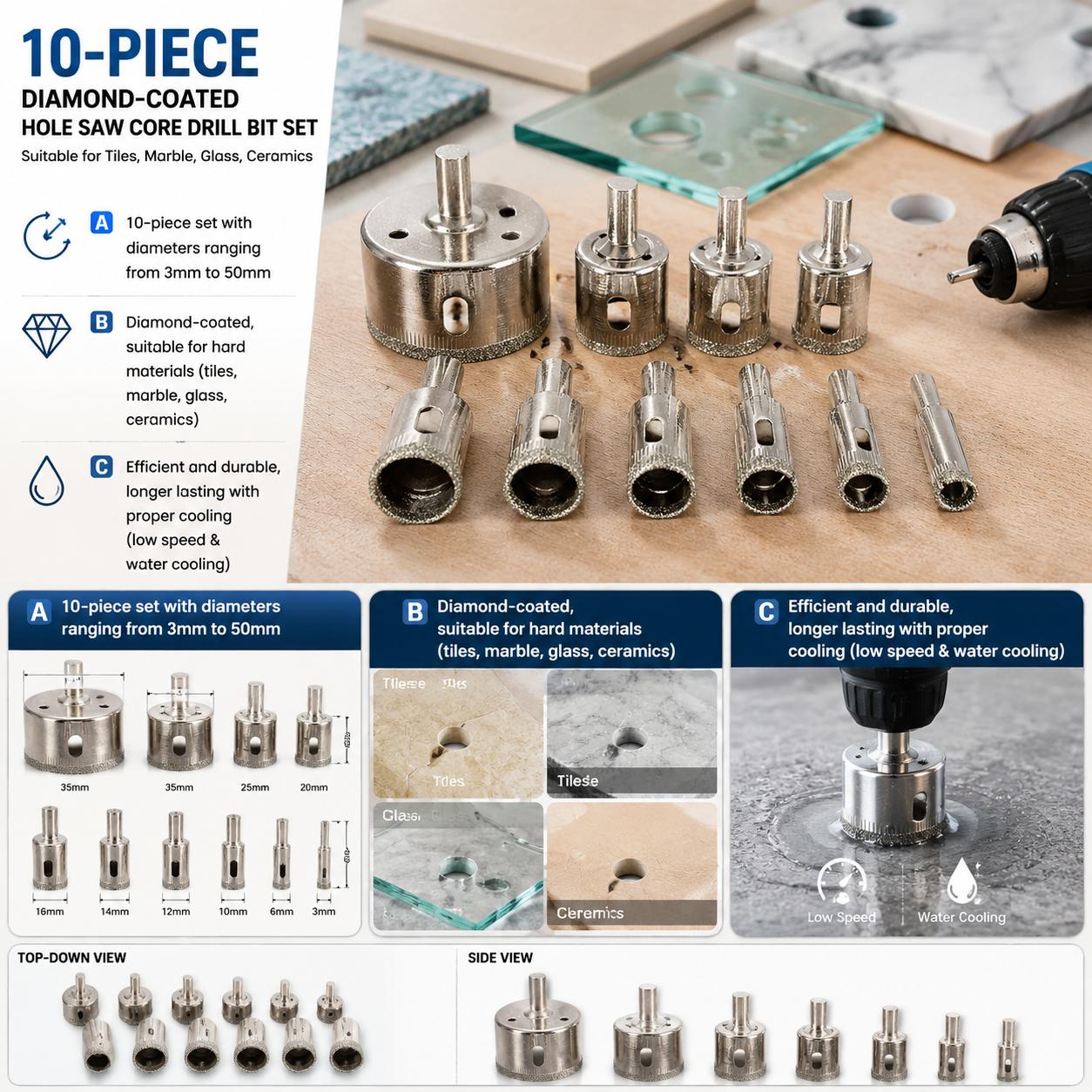 مجموعة رؤوس حفر ماسية مطلية 10 - مراجعة Reciprocating Saw Attachment Drill وسعره