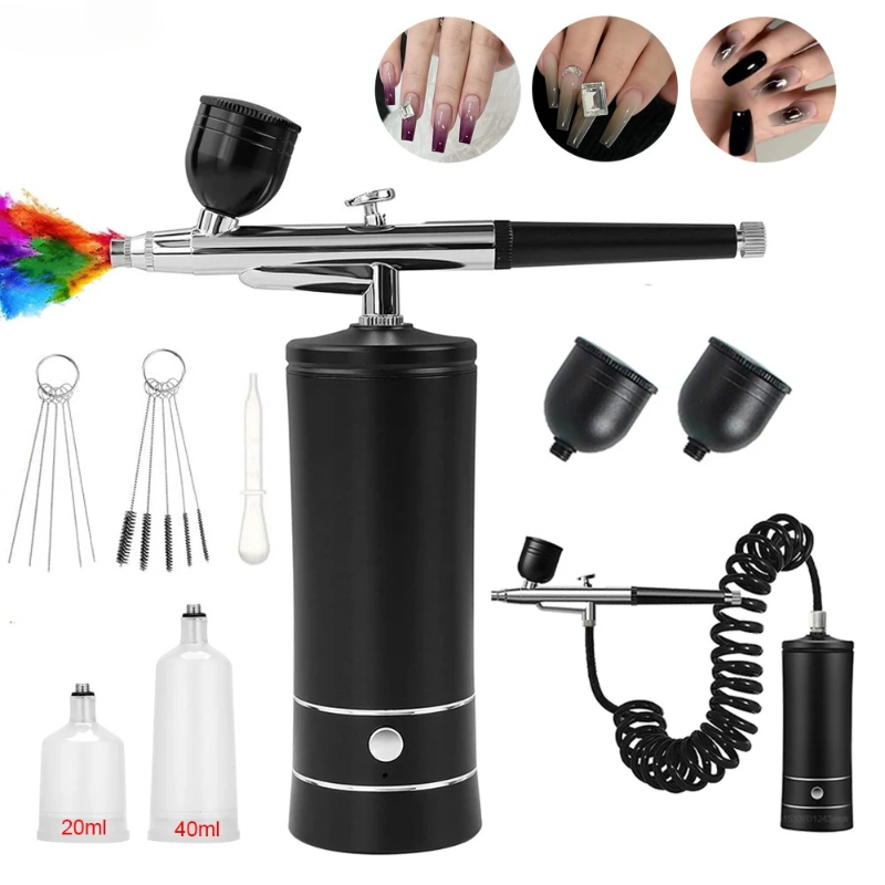طقم رش هوائي لطلاء الأظافر مع  - مراجعة Airbrush Kit With Mini Compressor وسعره